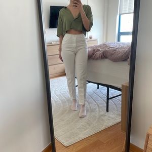 Abercrombie short sleeve button down- green and white